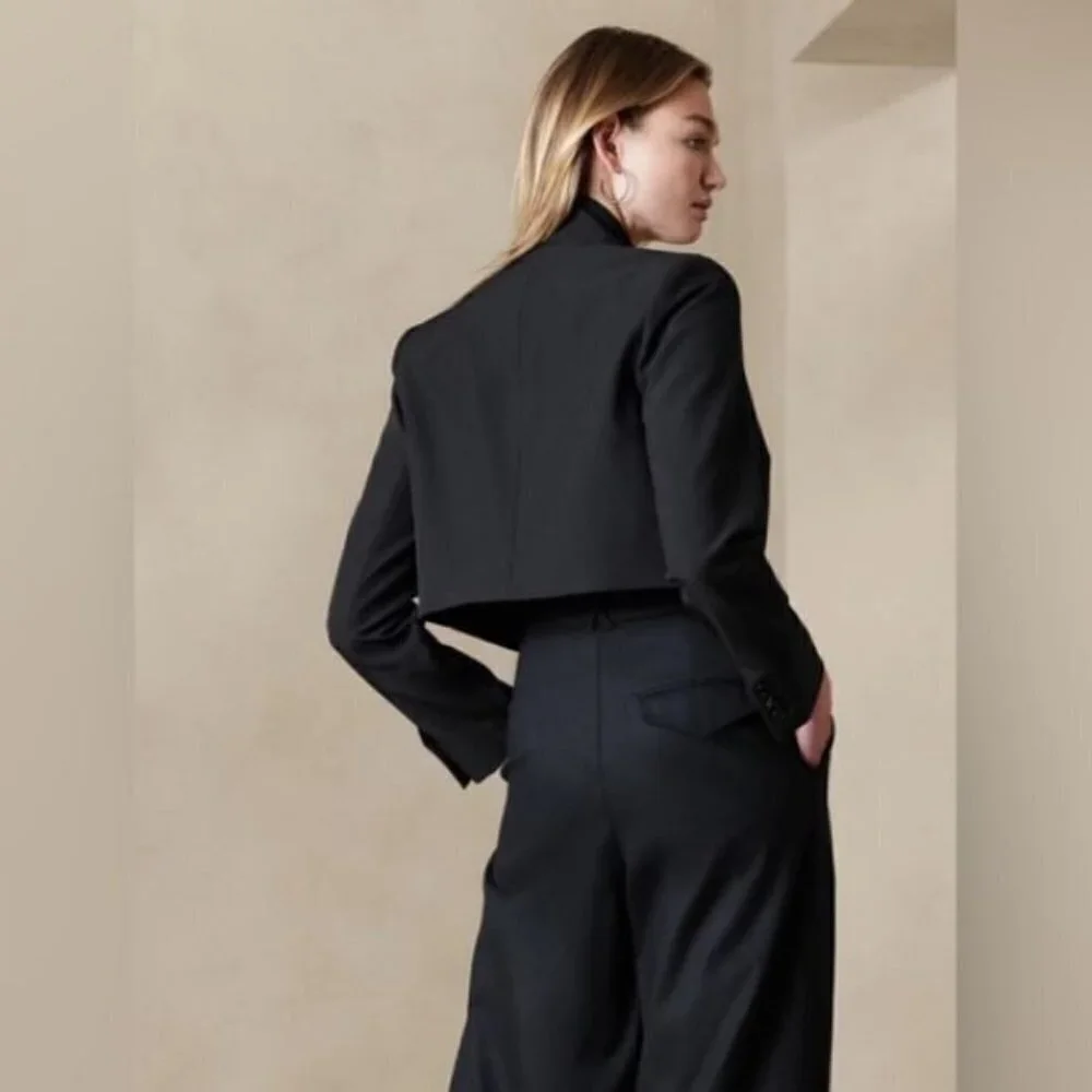 Banana Republic BLACK Wide-Leg Linen High-Rise Size 8 PETITE Pants MSRP $100